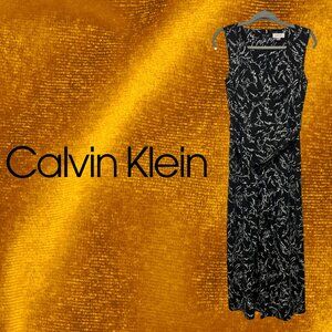 Calvin Klein Floral Jumpsuit Size 10 Black and White Sleeveless Floral Waist Tie